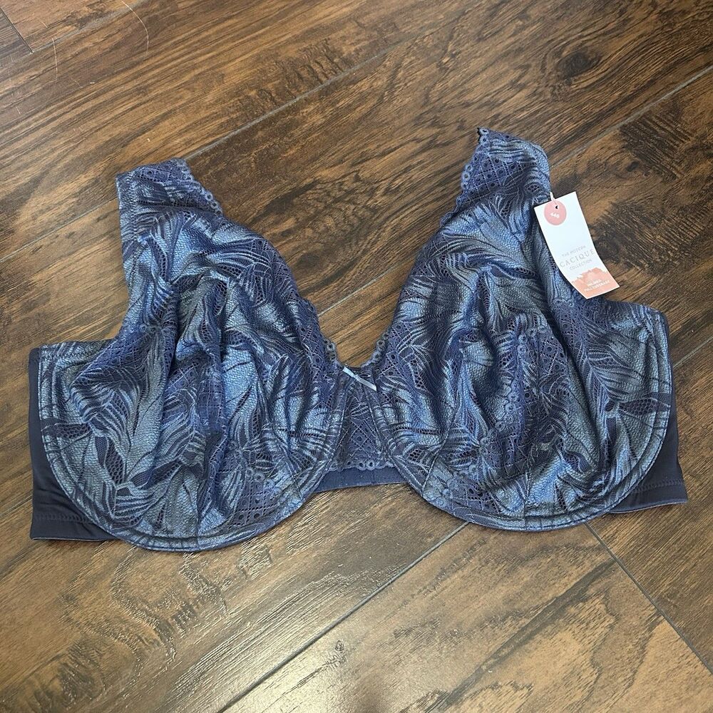Cacique Women’s Bra 44G Unlined Full Coverage Underwire Blue Lace NWT